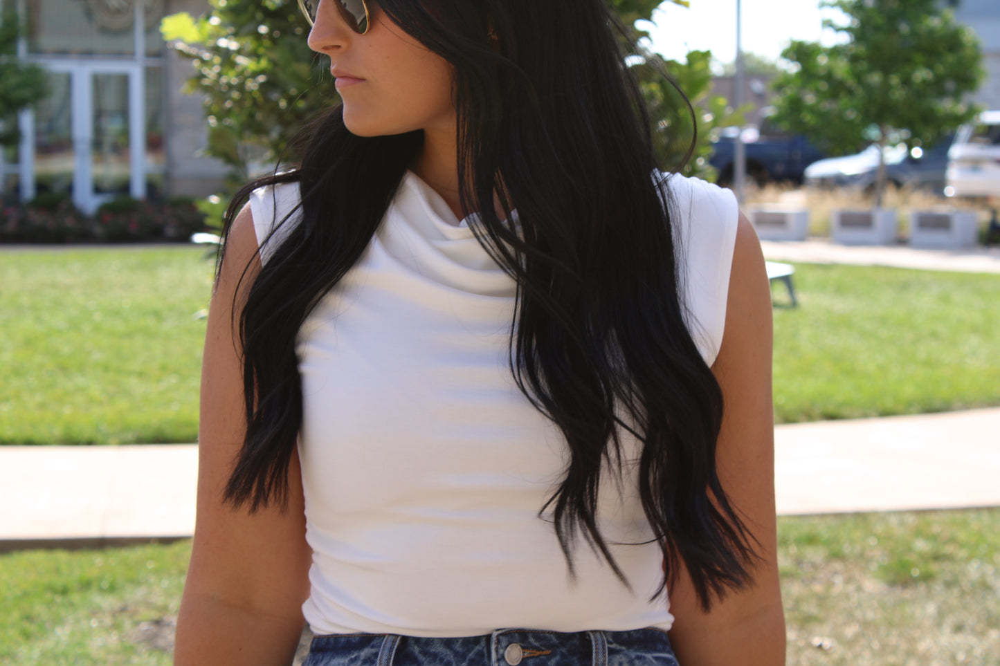 White Cowl Neck Tank Top