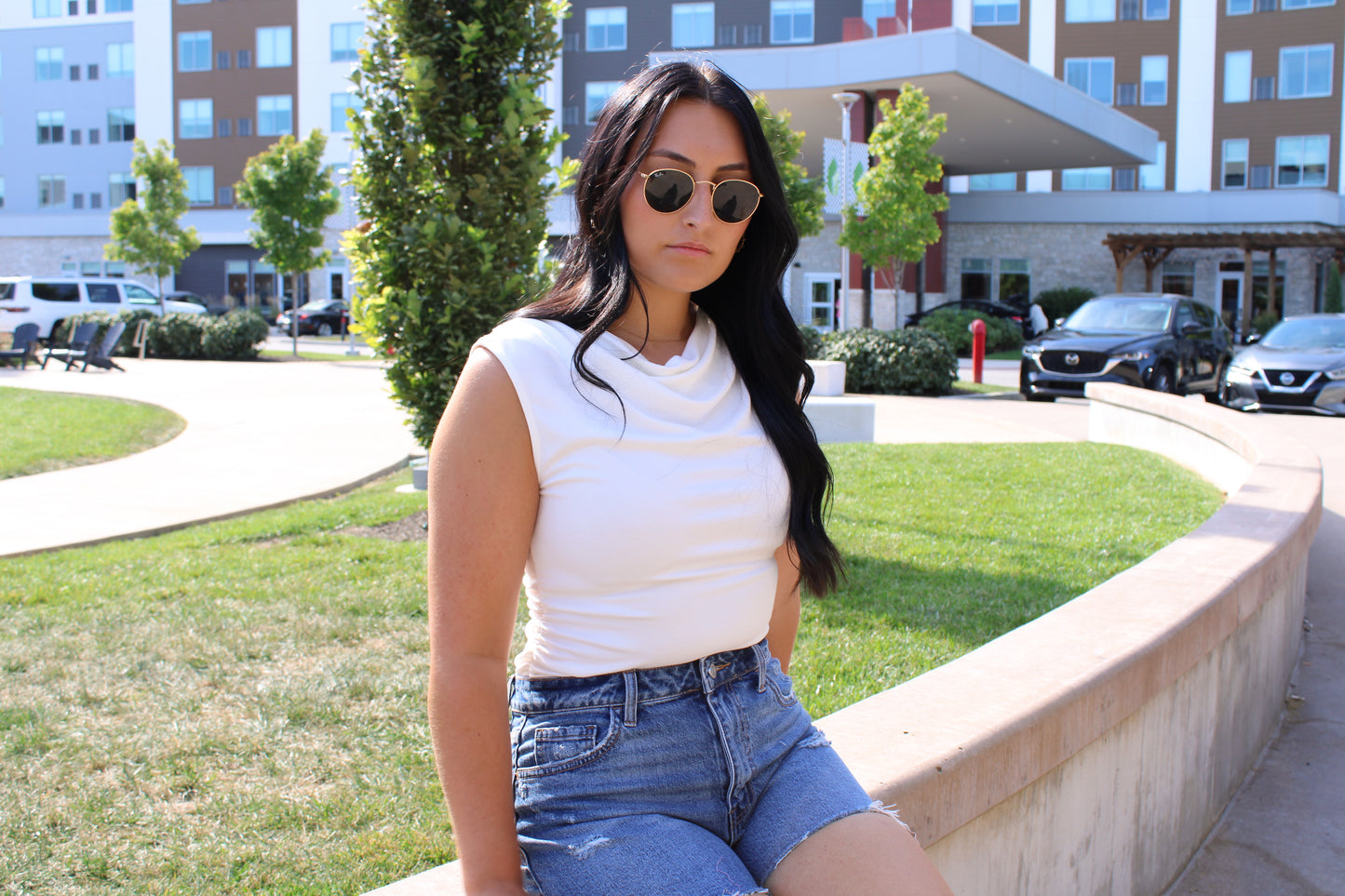 White Cowl Neck Tank Top