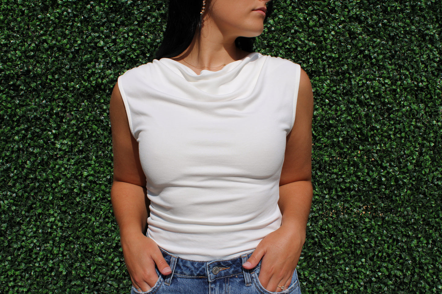 White Cowl Neck Tank Top