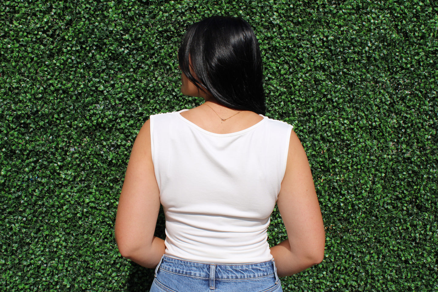 White Cowl Neck Tank Top