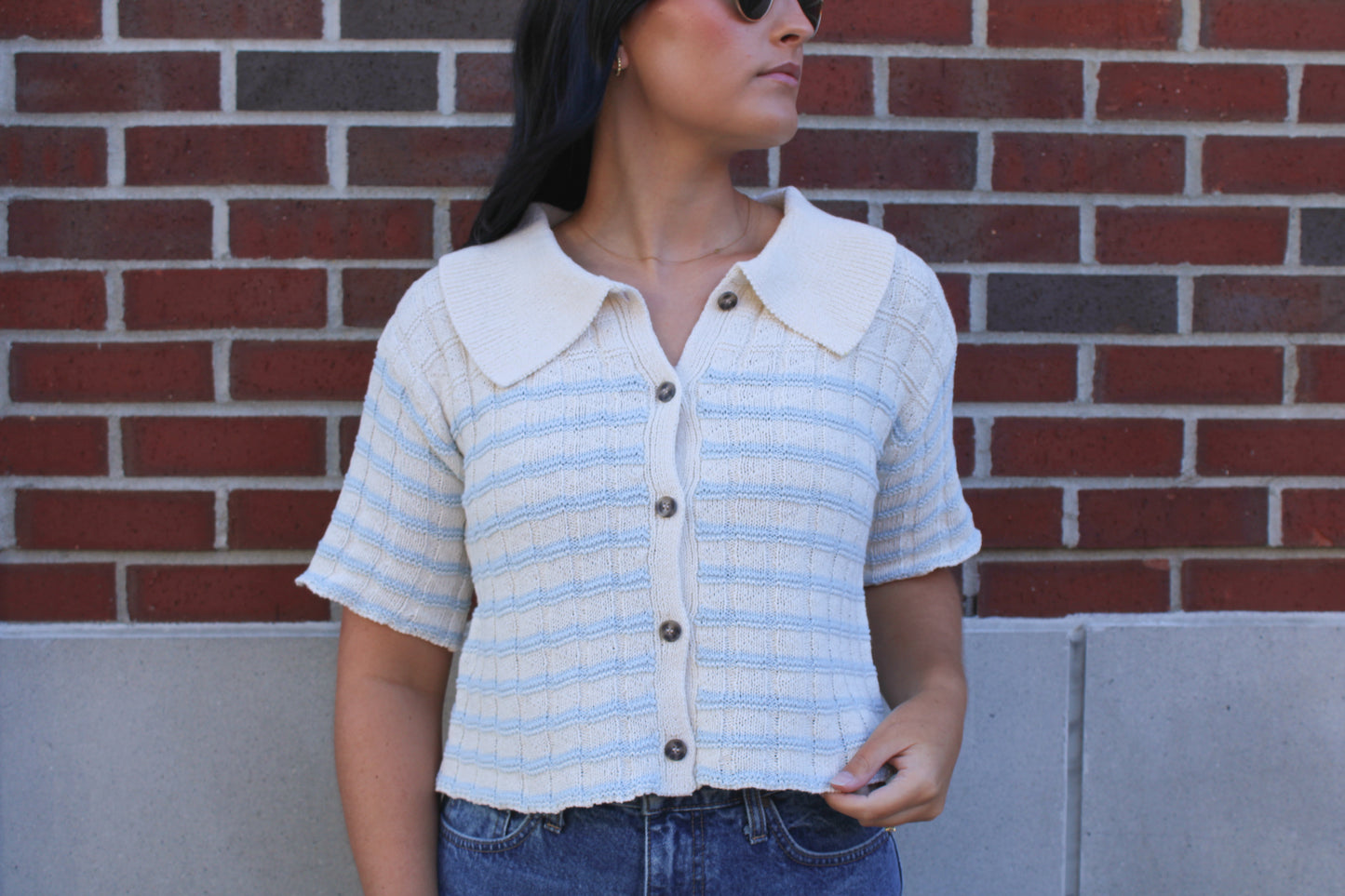 Knit Striped Button Down Collared Sweater