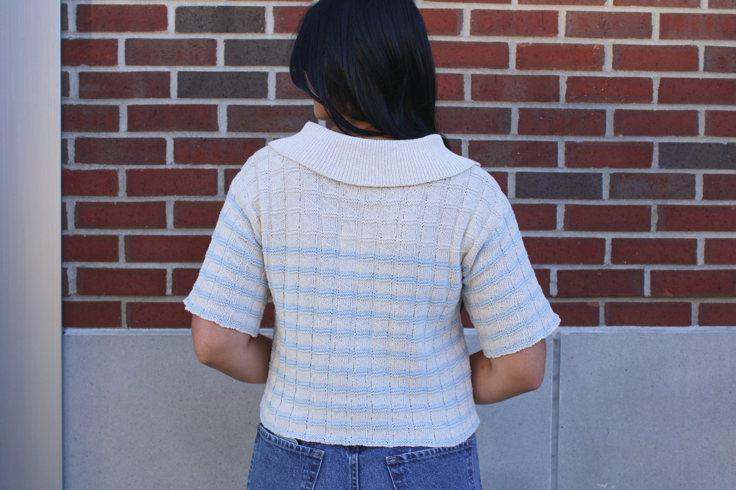 Knit Striped Button Down Collared Sweater