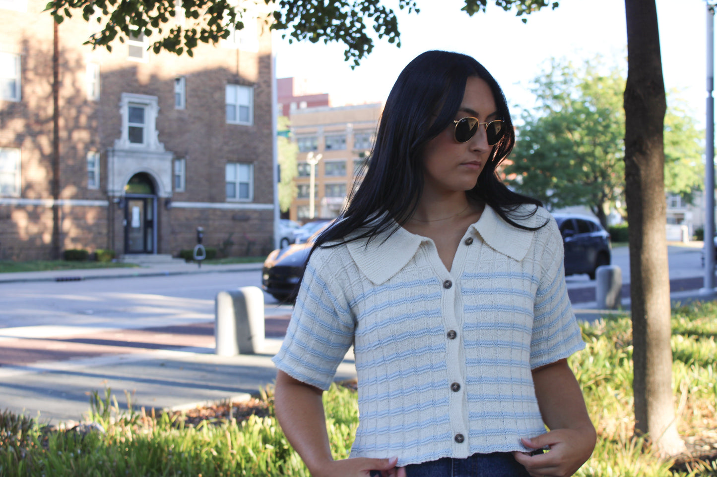 Knit Striped Button Down Collared Sweater