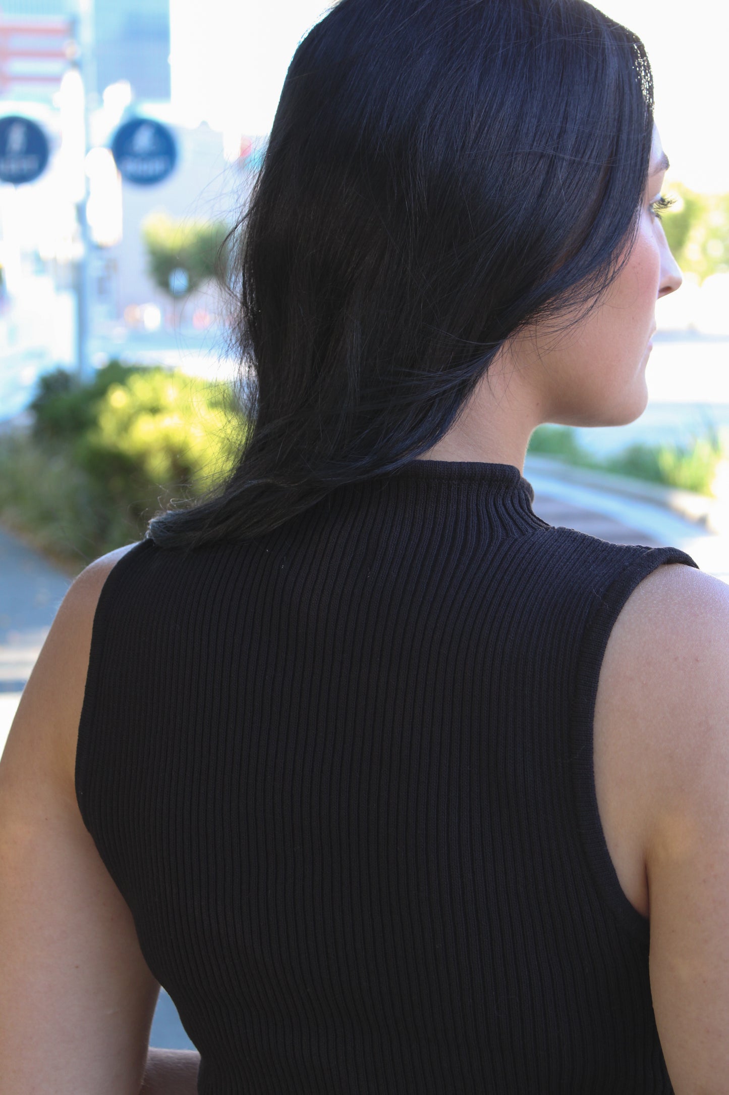 Black Ribbed Knit Mock Neck Top