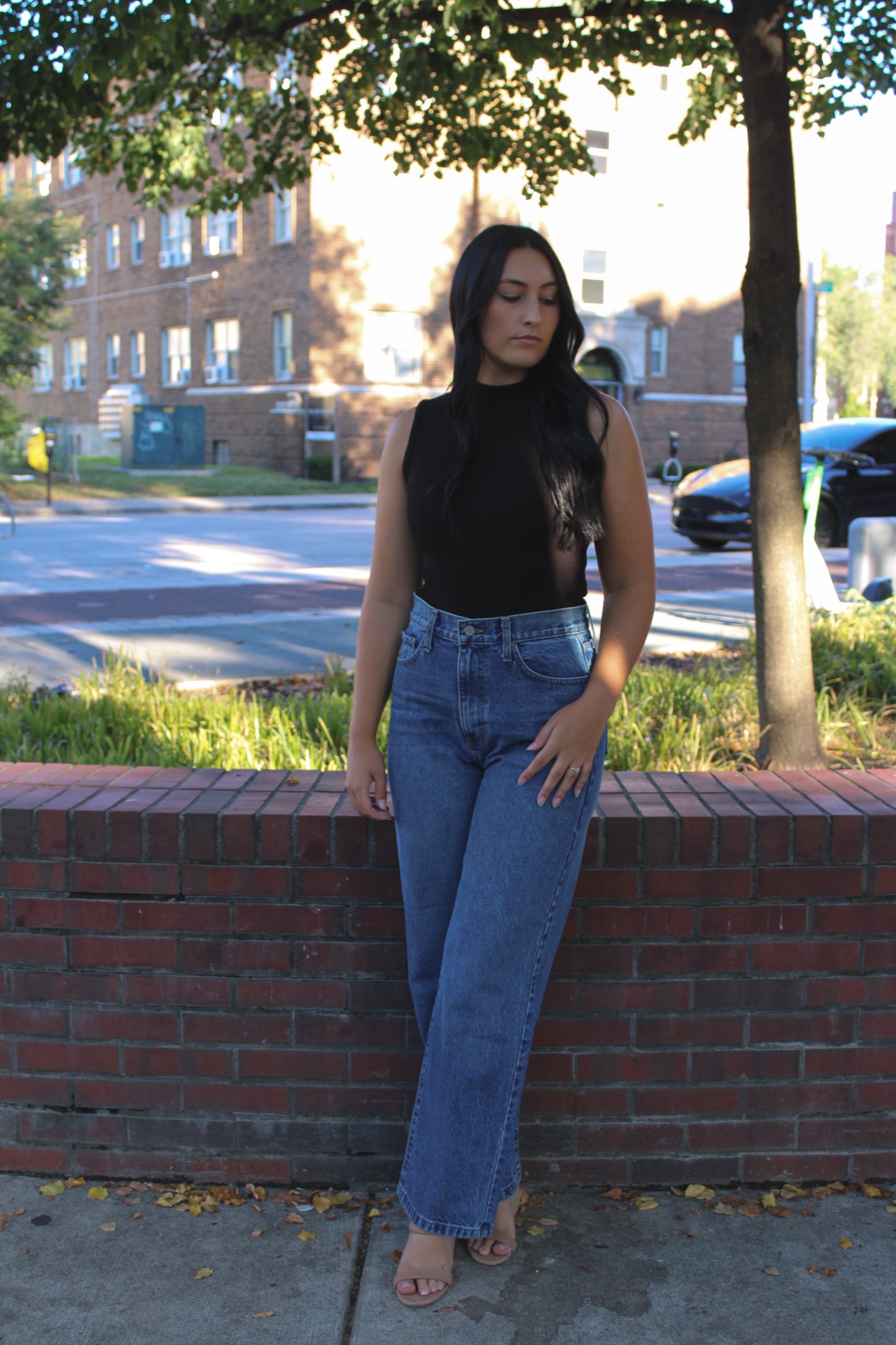 Black Ribbed Knit Mock Neck Top