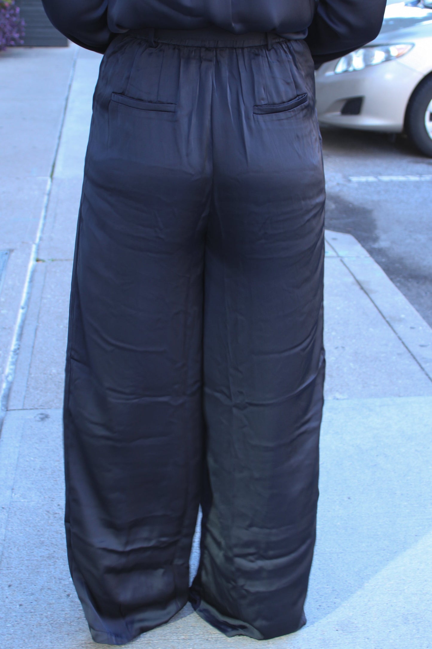 Dark Navy Silky Wide Leg Belted Trousers