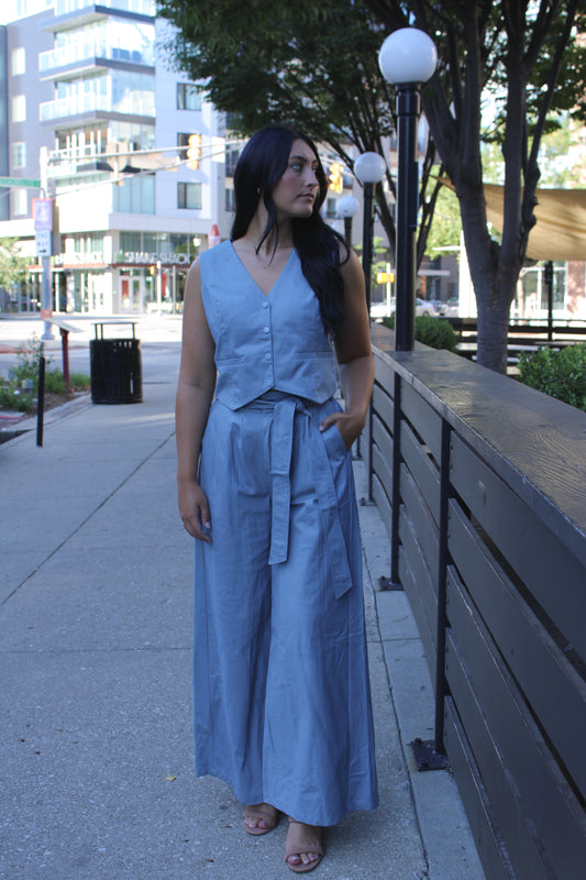 Blue Haze Button Vest Top