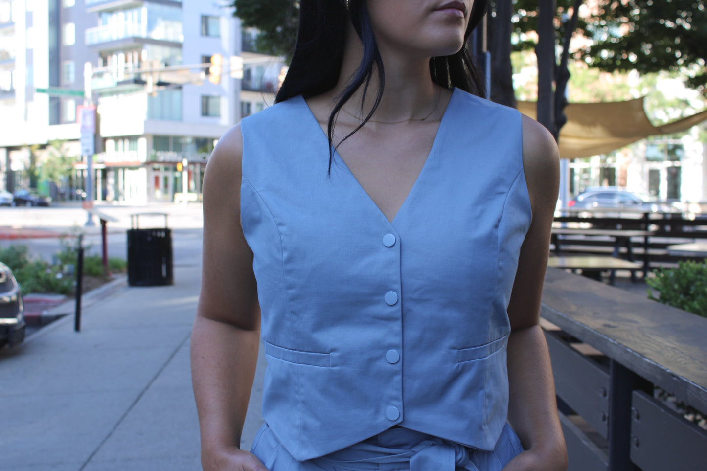 Blue Haze Button Vest Top