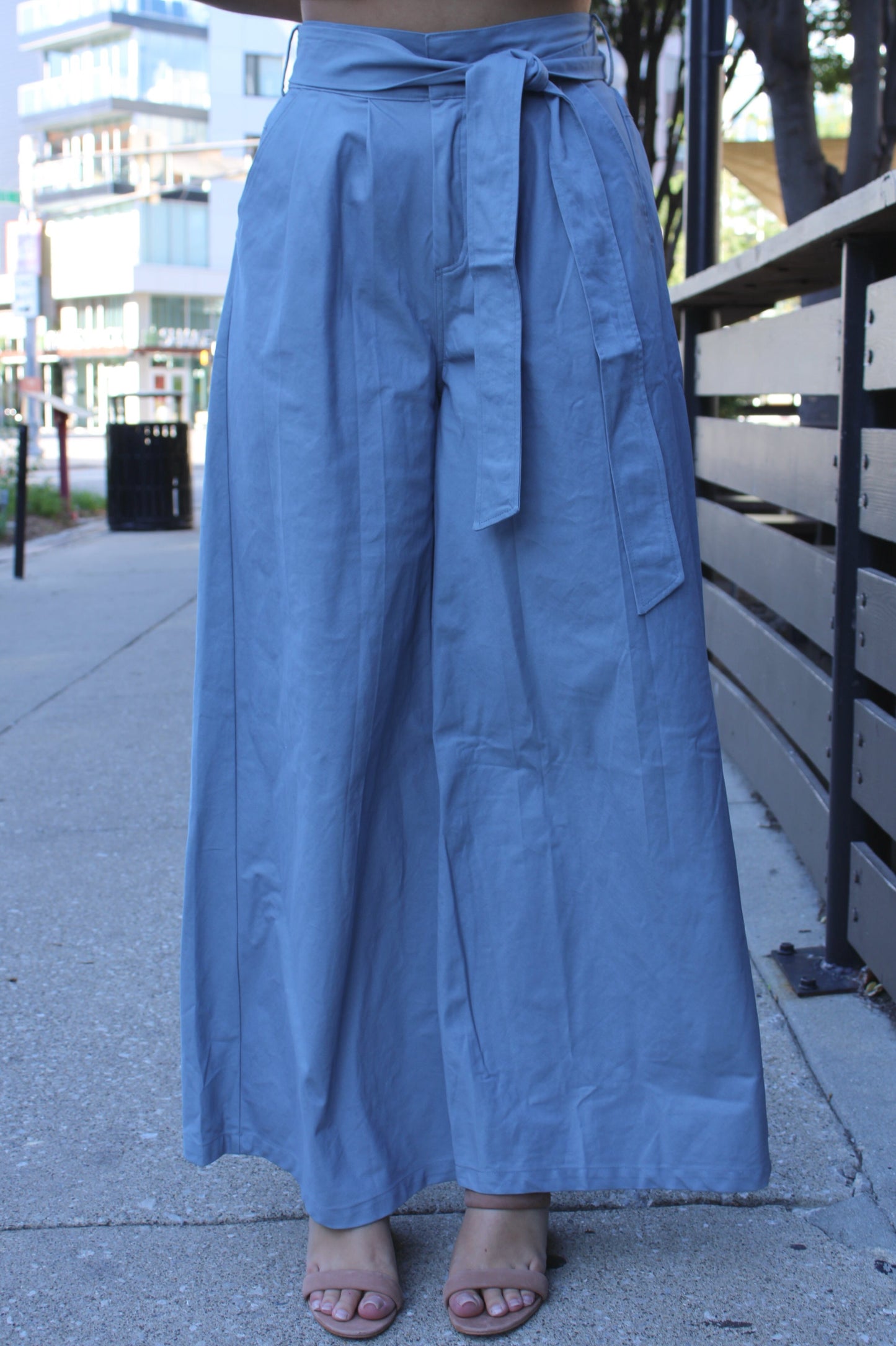 Blue Haze Belted Wide Leg Trouser