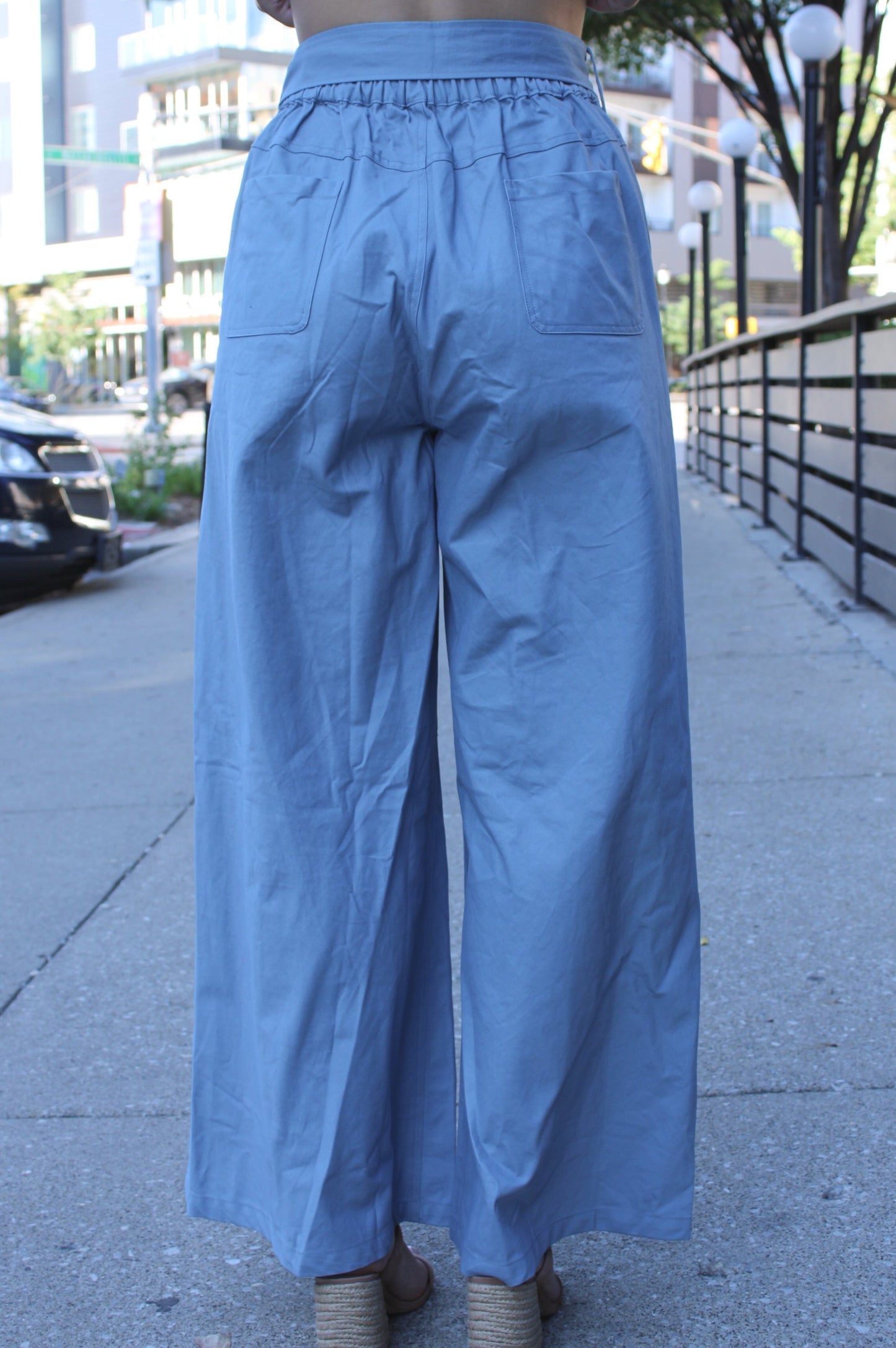 Blue Haze Belted Wide Leg Trouser