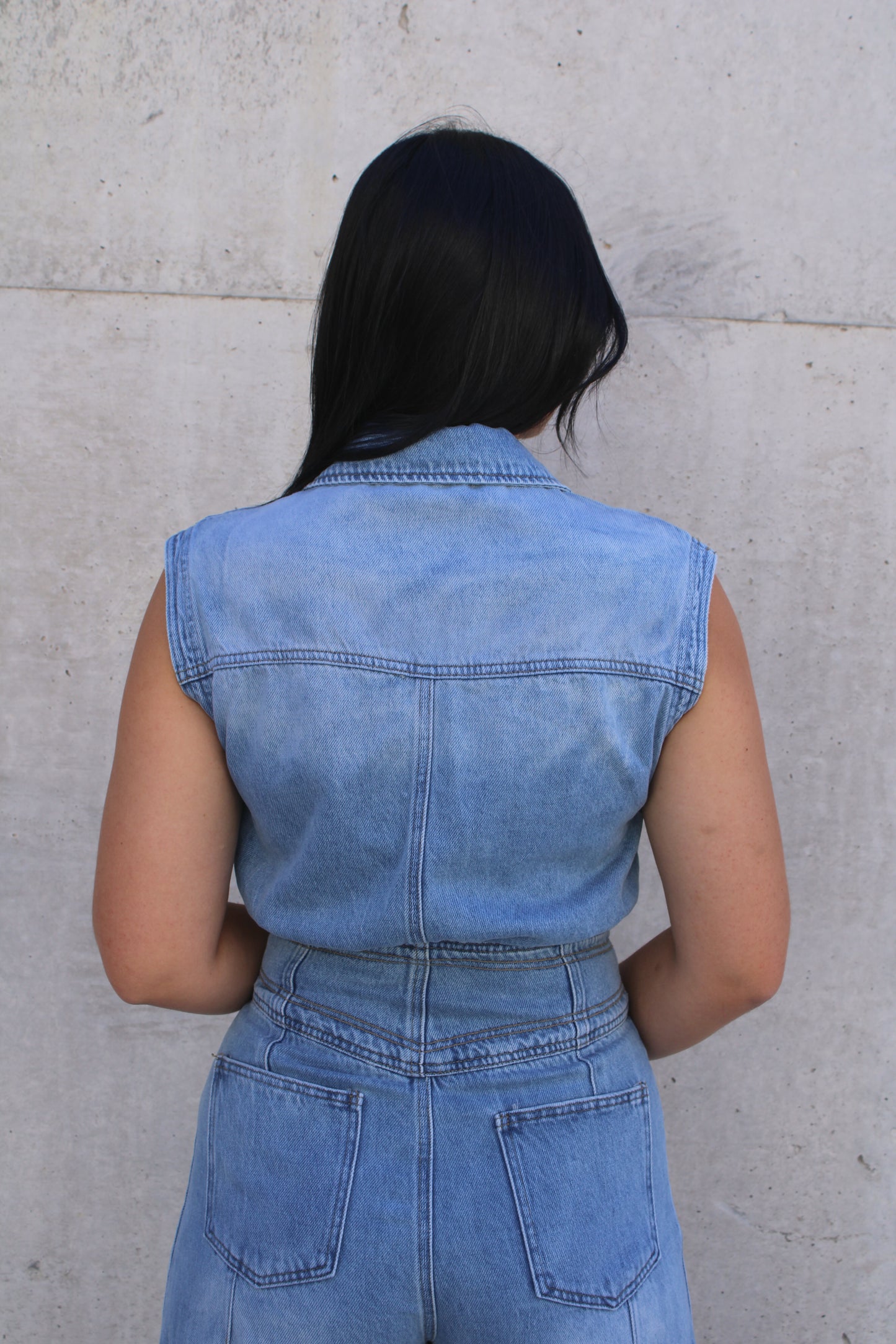 Denim Button Down Sleeveless Jumpsuit