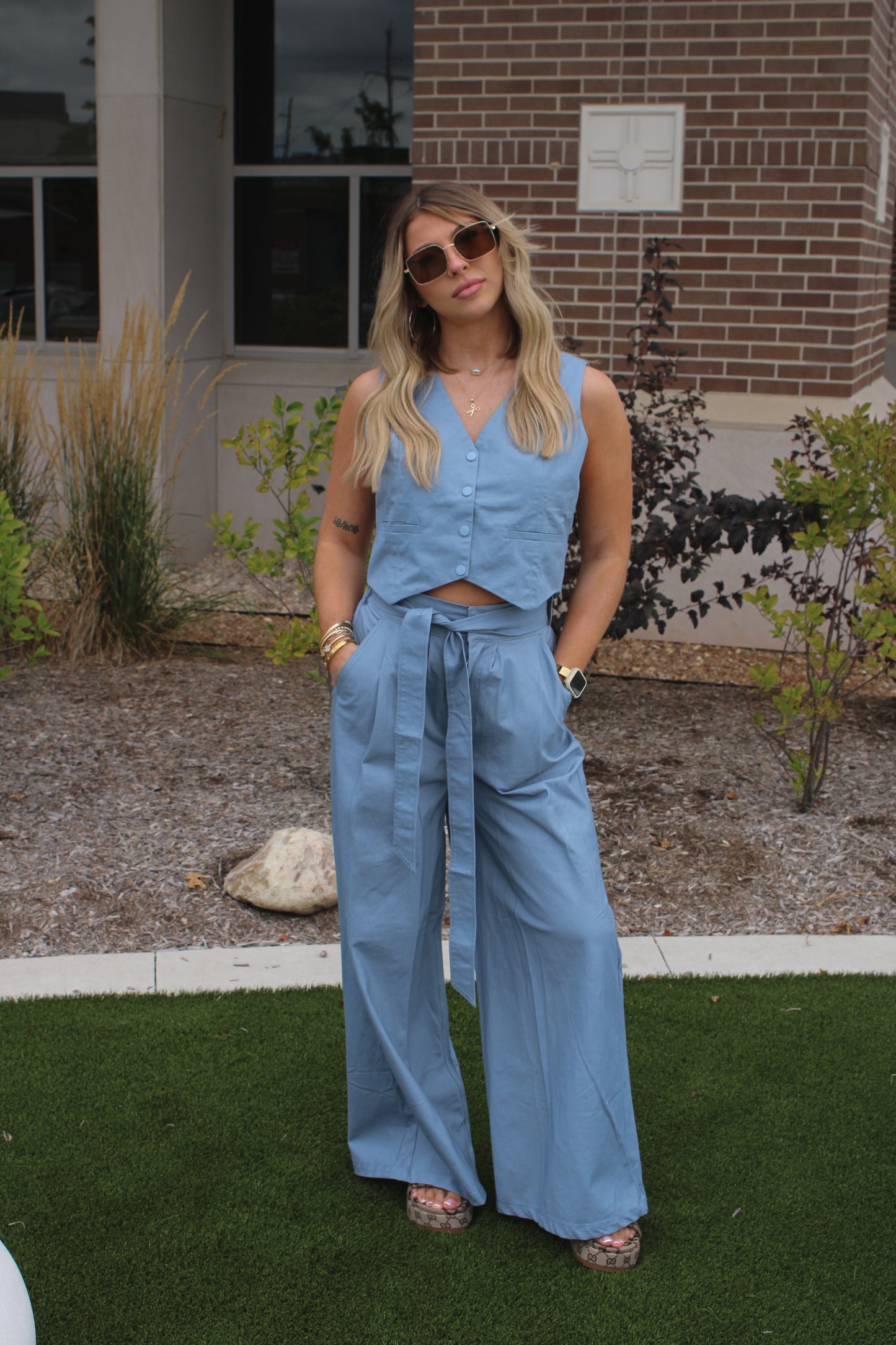 Blue Haze Button Vest Top