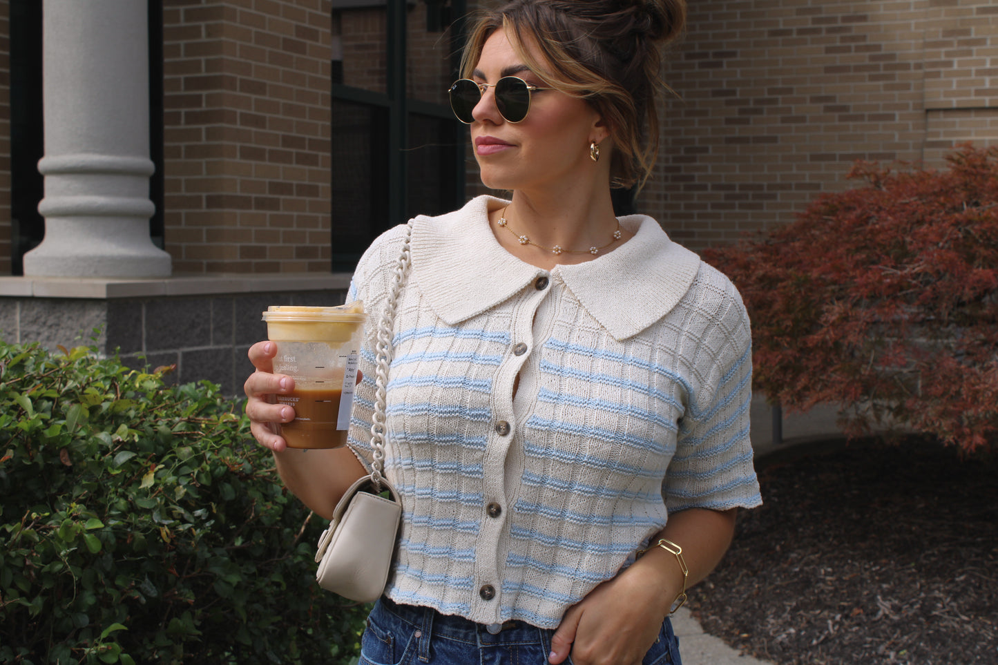 Knit Striped Button Down Collared Sweater