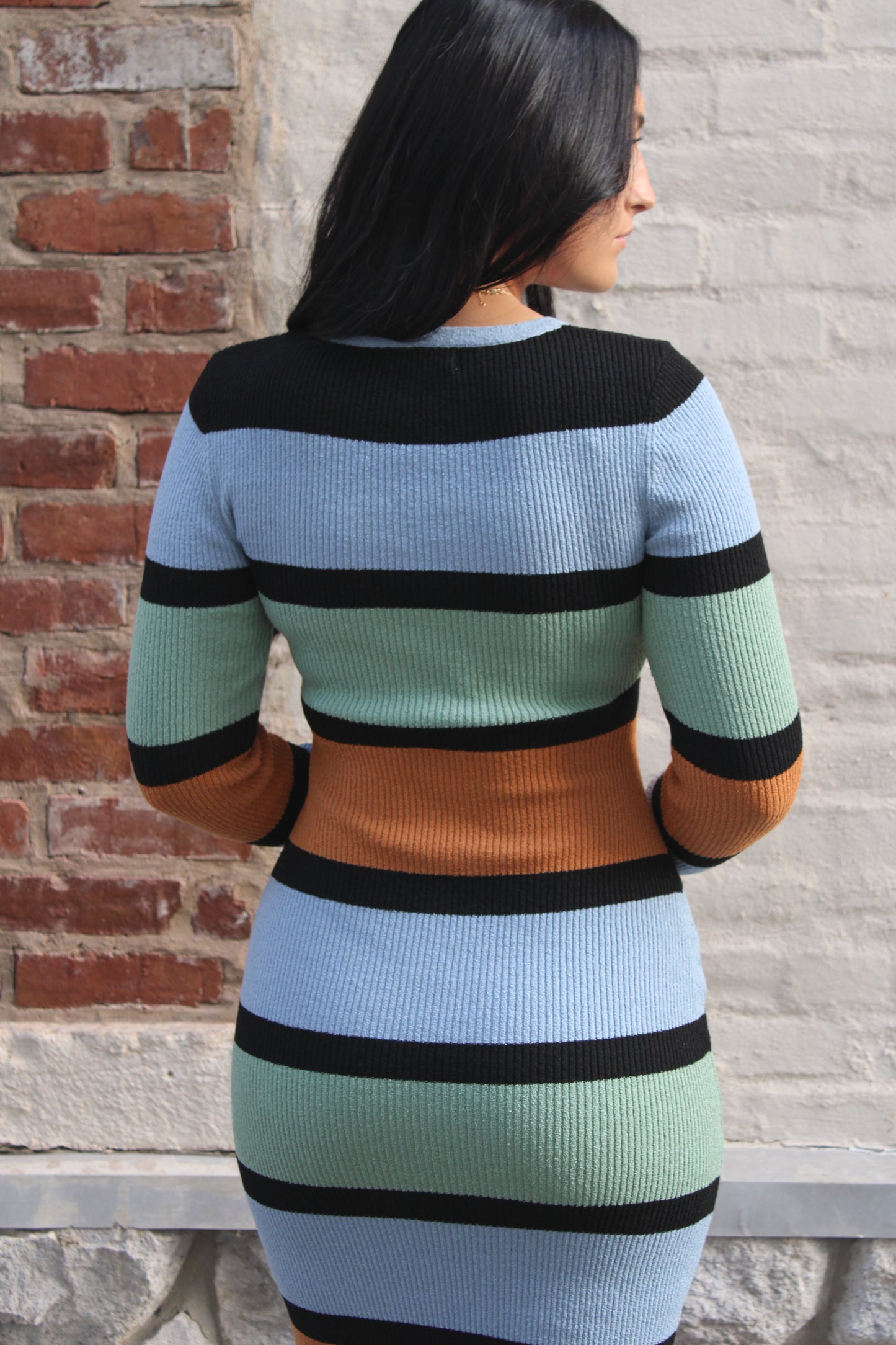 Multi-Color Striped Sweater Midi Dress