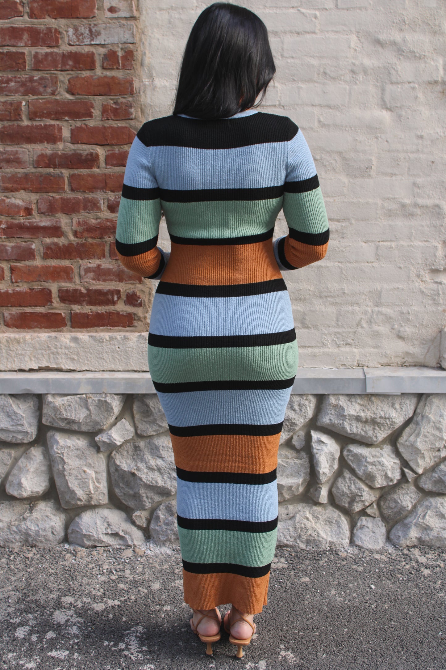 Multi-Color Striped Sweater Midi Dress