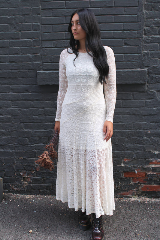 Ivory Lace Woven Maxi Dress