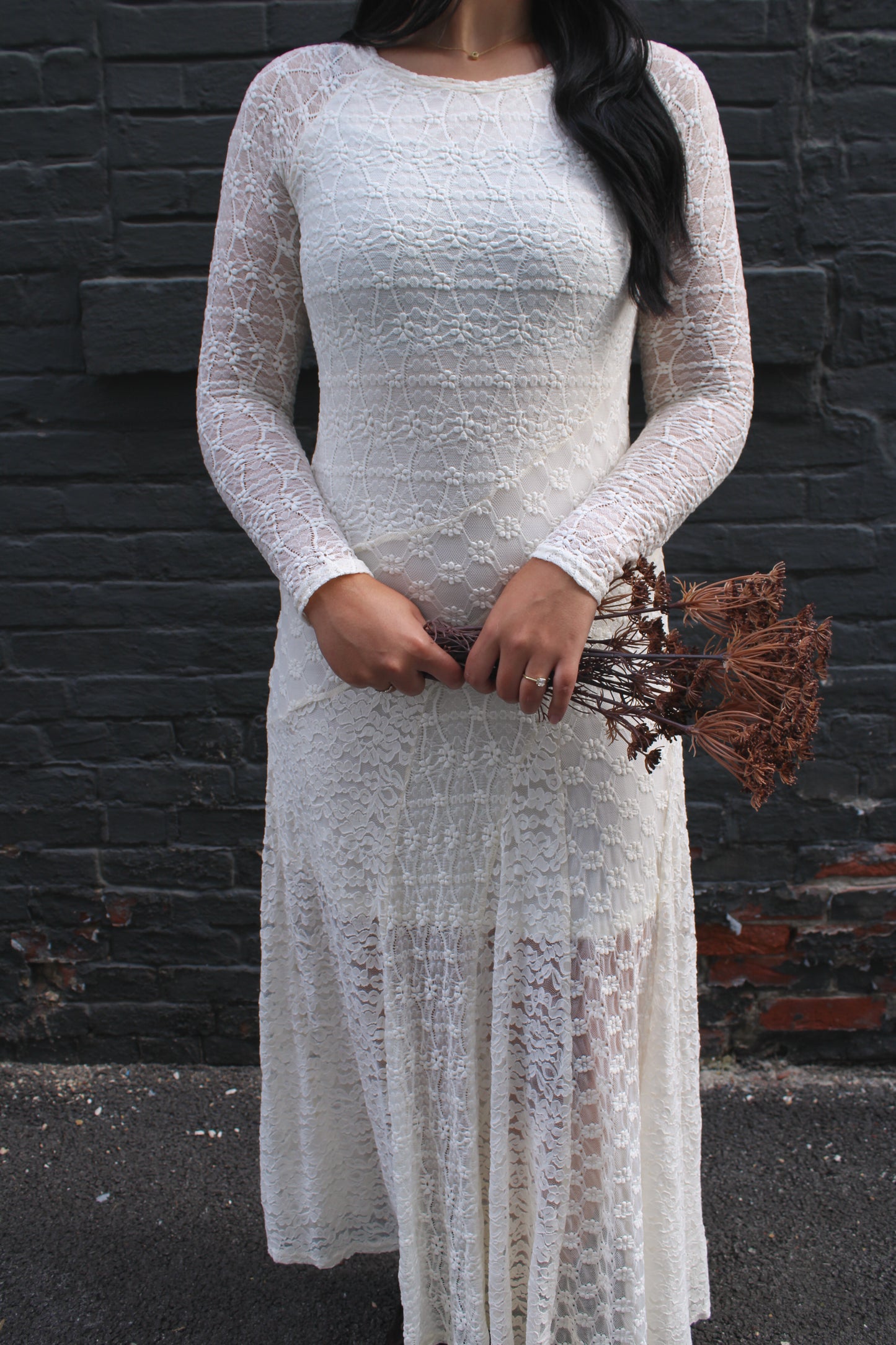 Ivory Lace Woven Maxi Dress