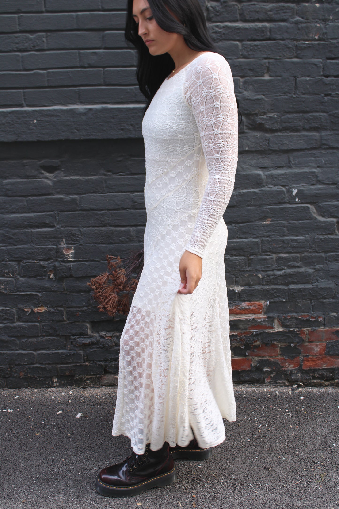 Ivory Lace Woven Maxi Dress