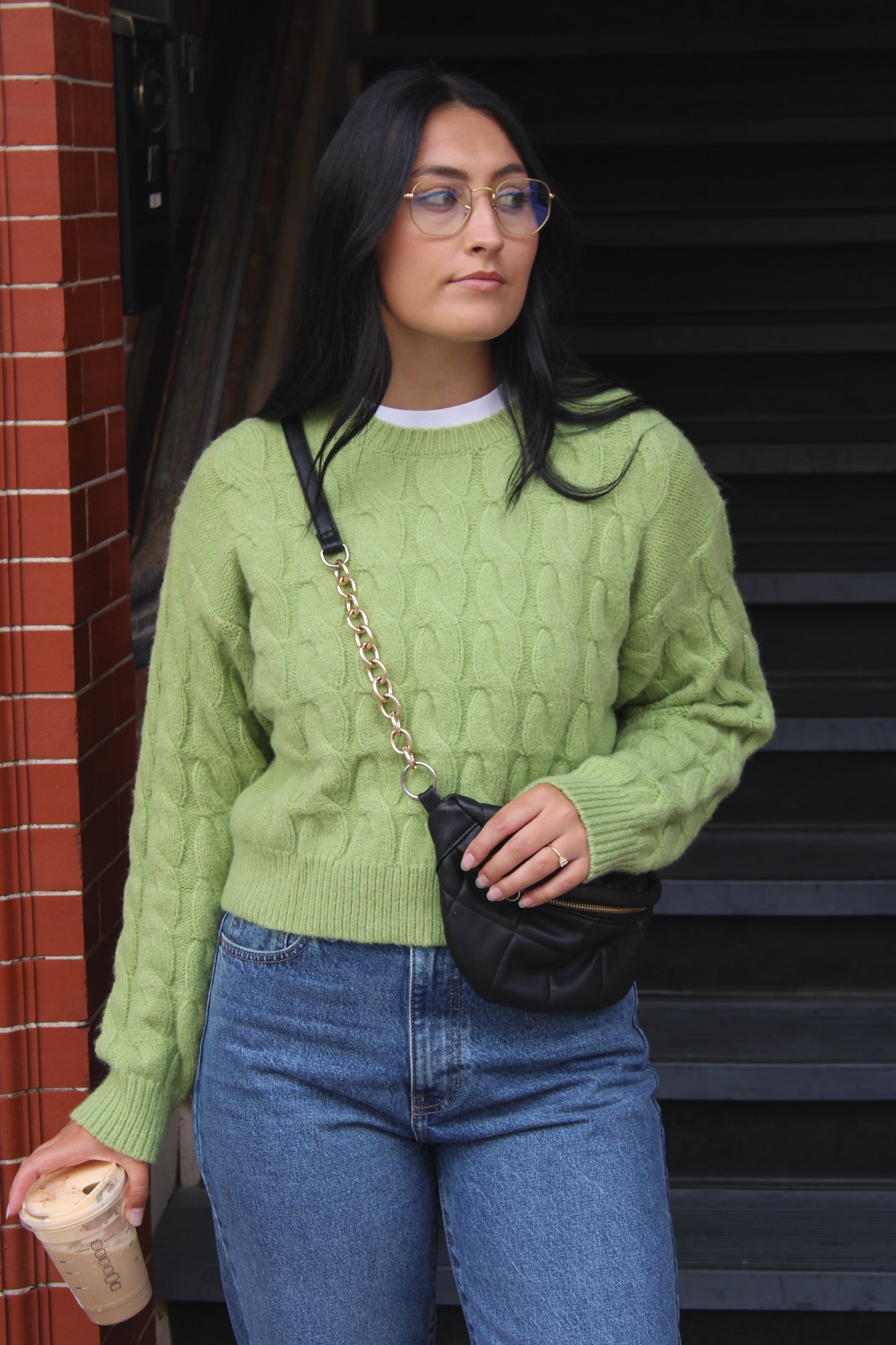 Apple Green Cable Knit Cropped Sweater