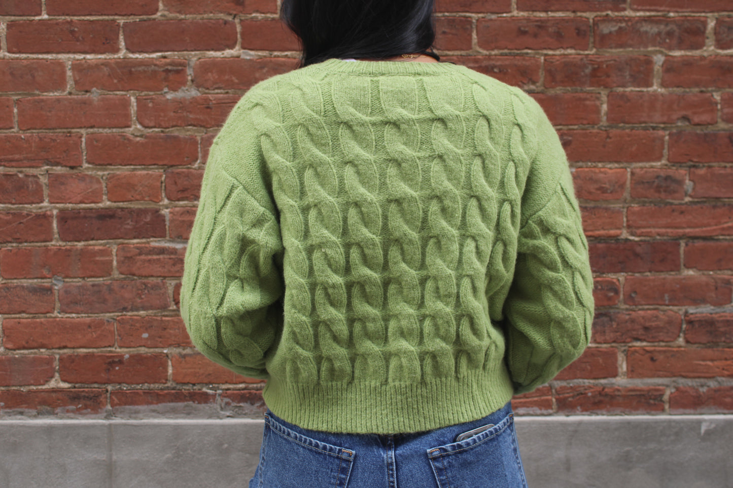 Apple Green Cable Knit Cropped Sweater